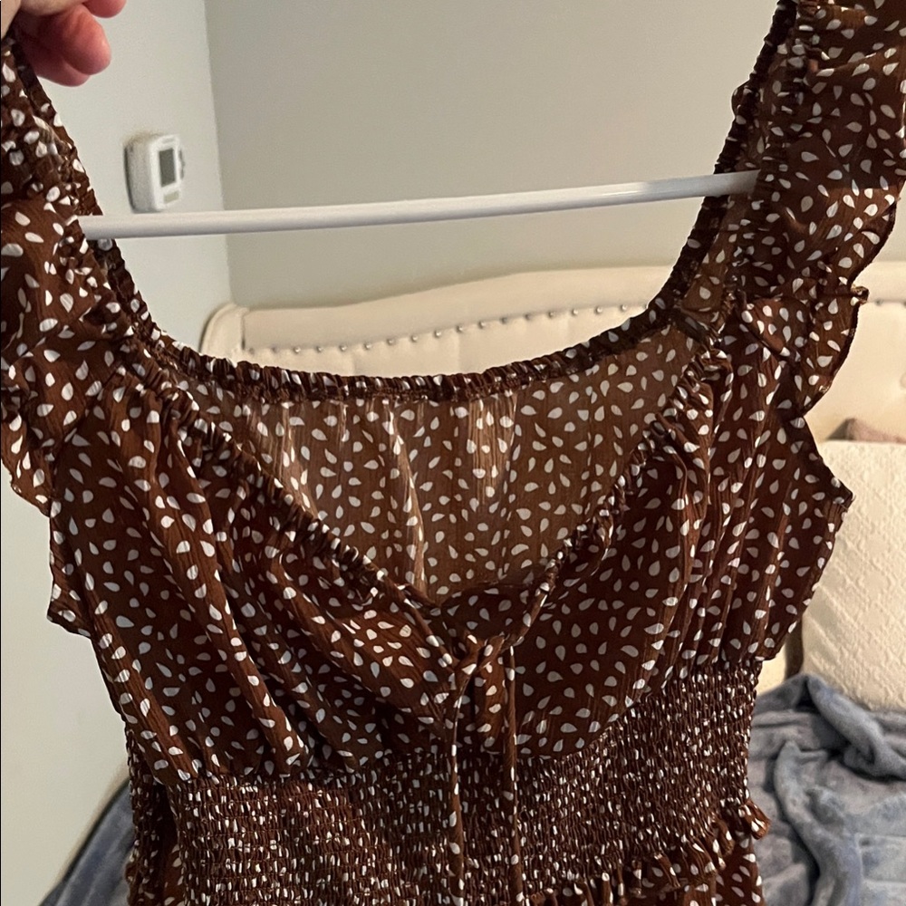 Source Unknown Brown and White Midi Dress